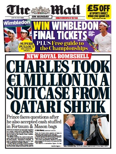 The Mail on Sunday (UK) Newspaper Front Page for 26 June 2022