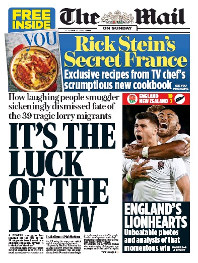 The Mail on Sunday Newspaper Front Page for 27 October 2019