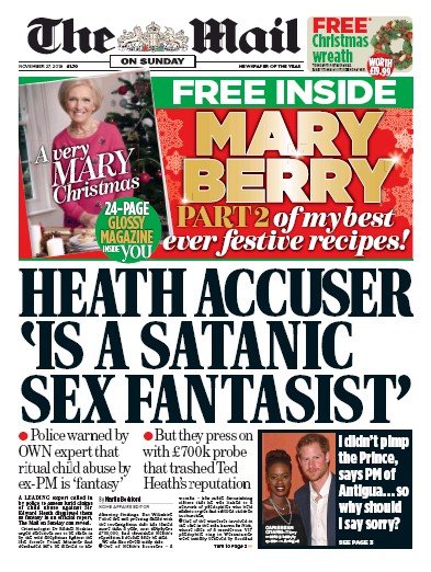 The Mail on Sunday Newspaper Front Page for 27 November 2016