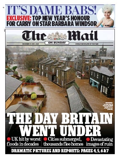 The Mail on Sunday Newspaper Front Page for 27 December 2015