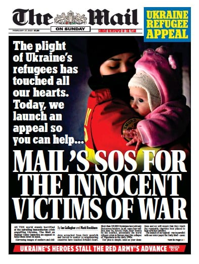The Mail on Sunday Newspaper Front Page for 27 February 2022