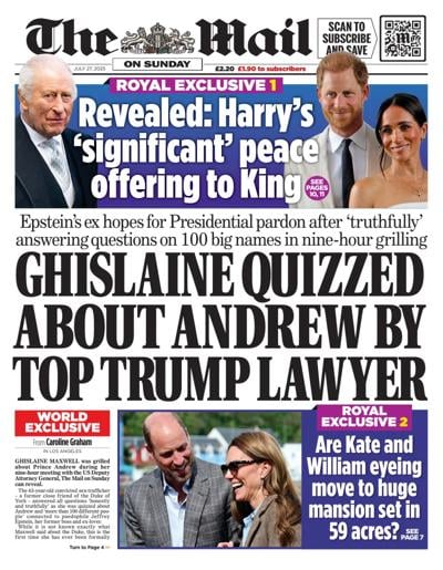 The Mail on Sunday (UK) Newspaper Front Page for 27 July 2025
