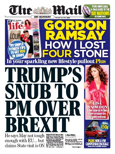 The Mail on Sunday Newspaper Front Page for 28 January 2018