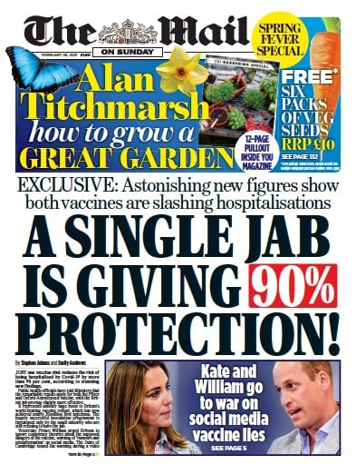 The Mail on Sunday (UK) Newspaper Front Page for 28 February 2021