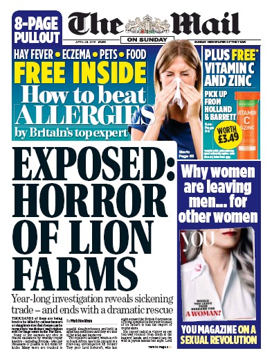 The Mail on Sunday Newspaper Front Page for 28 April 2019