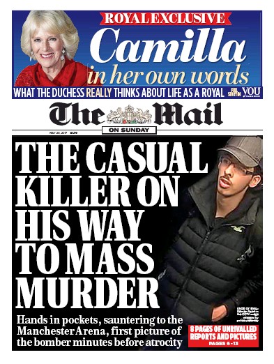 The Mail on Sunday (UK) Newspaper Front Page for 28 May 2017