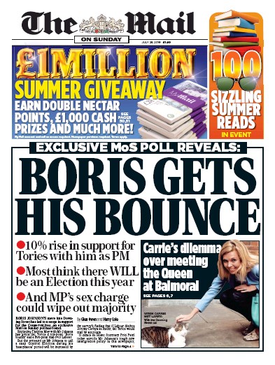 The Mail on Sunday Newspaper Front Page for 28 July 2019