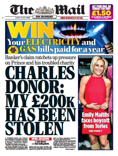 The Mail on Sunday (UK) Newspaper Front Page for 28 August 2022