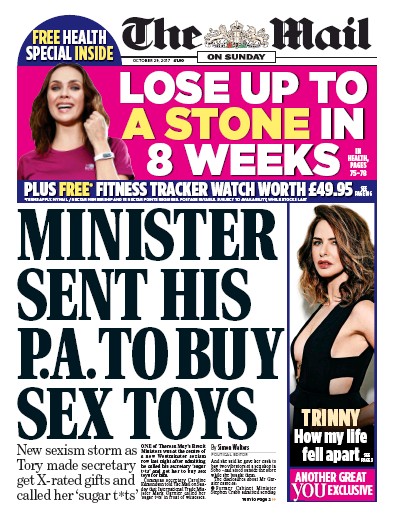 The Mail on Sunday Newspaper Front Page for 29 October 2017