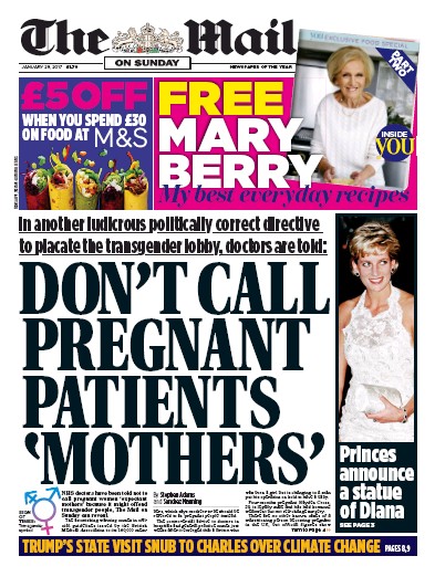 The Mail on Sunday Newspaper Front Page for 29 January 2017