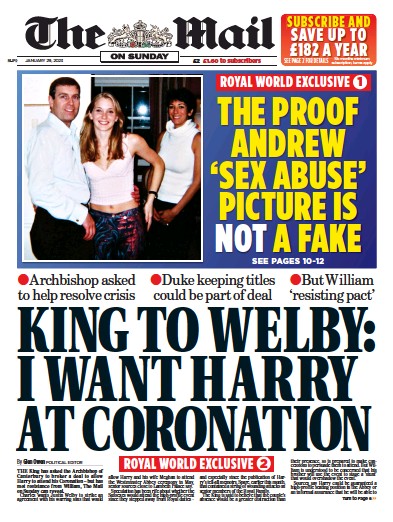 The Mail on Sunday (UK) Newspaper Front Page for 29 January 2023