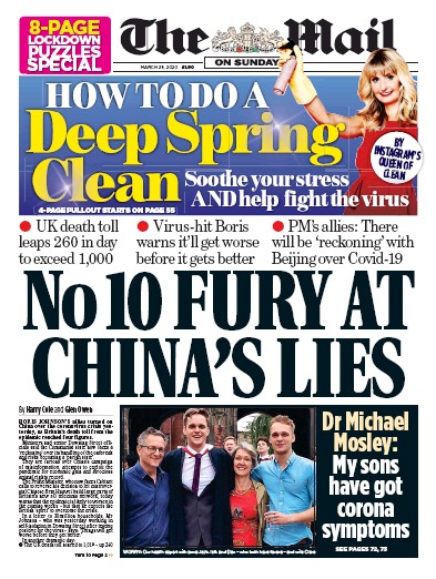 The Mail on Sunday Newspaper Front Page for 29 March 2020