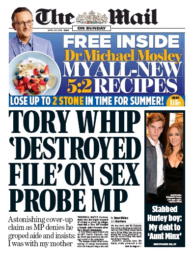 The Mail on Sunday (UK) Newspaper Front Page for 29 April 2018