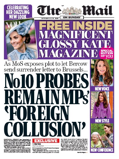 The Mail on Sunday Newspaper Front Page for 29 September 2019