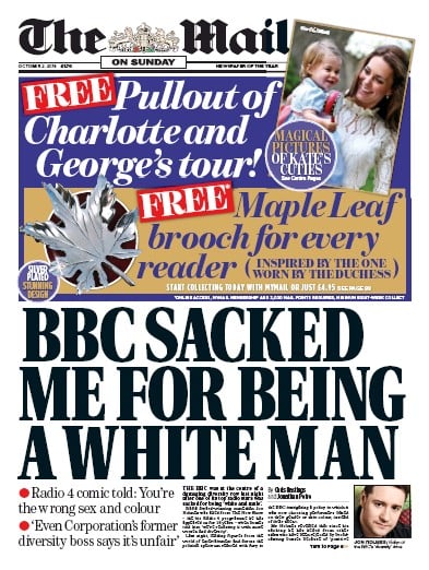 The Mail on Sunday Newspaper Front Page for 2 October 2016