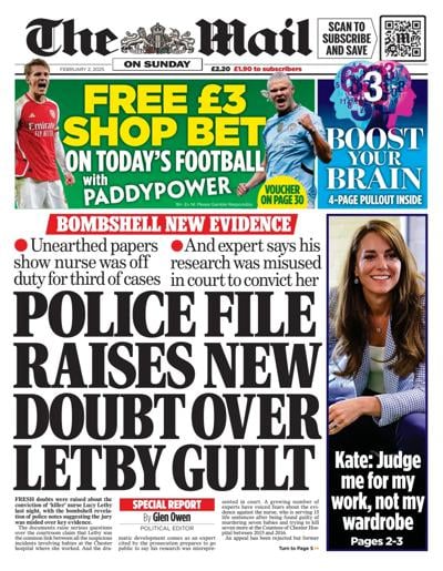 The Mail on Sunday (UK) Newspaper Front Page for 2 February 2025
