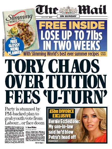 The Mail on Sunday Newspaper Front Page for 2 July 2017