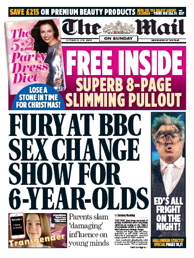 The Mail on Sunday Newspaper Front Page for 30 October 2016
