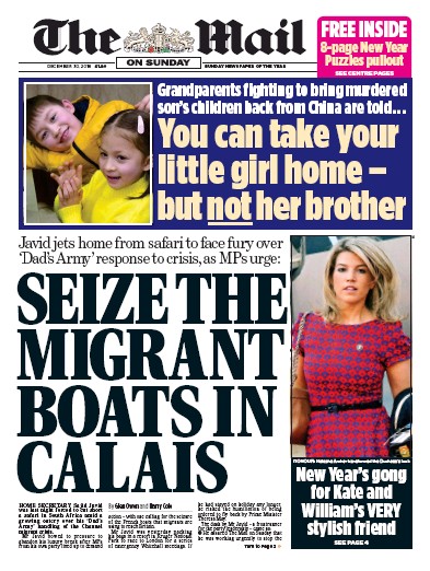 The Mail on Sunday Newspaper Front Page for 30 December 2018