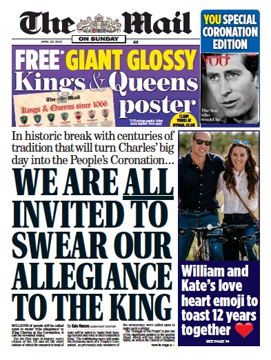 The Mail on Sunday (UK) Newspaper Front Page for 30 April 2023