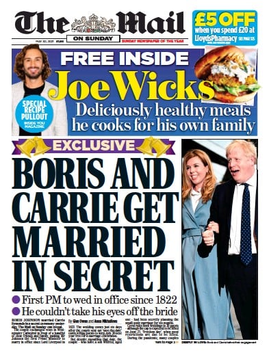 The Mail on Sunday Newspaper Front Page for 30 May 2021