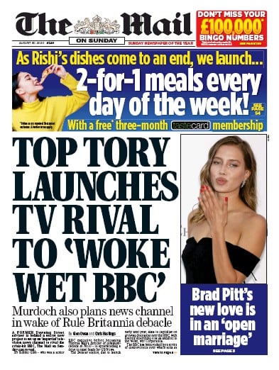 The Mail on Sunday Newspaper Front Page for 30 August 2020