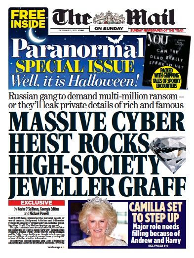 The Mail on Sunday (UK) Newspaper Front Page for 31 October 2021