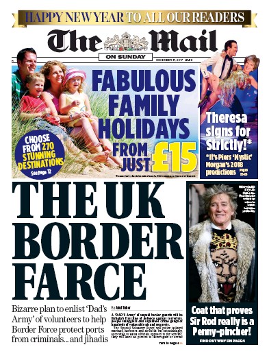 The Mail on Sunday Newspaper Front Page for 31 December 2017