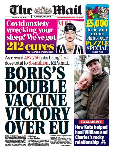 The Mail on Sunday Newspaper Front Page for 31 January 2021