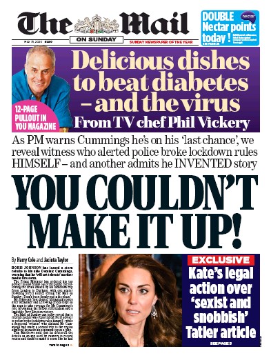 The Mail on Sunday (UK) Newspaper Front Page for 31 May 2020