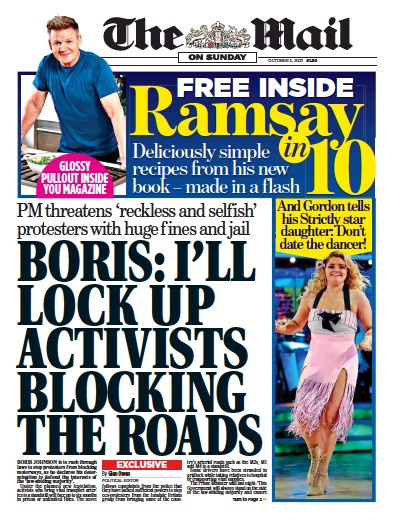 The Mail on Sunday (UK) Newspaper Front Page for 3 October 2021