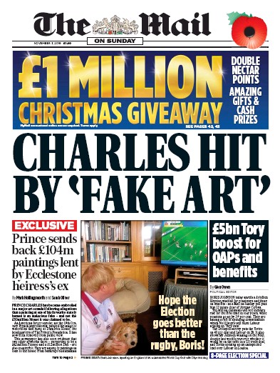 The Mail on Sunday Newspaper Front Page for 3 November 2019