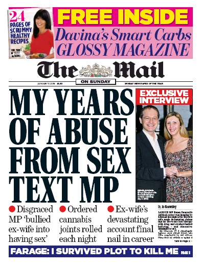 The Mail on Sunday (UK) Newspaper Front Page for 3 January 2016