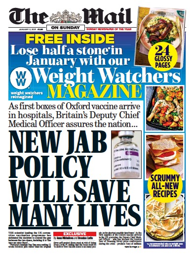 The Mail on Sunday Newspaper Front Page for 3 January 2021