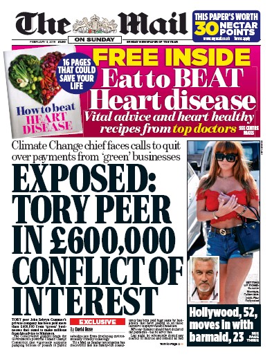 The Mail on Sunday Newspaper Front Page for 3 February 2019