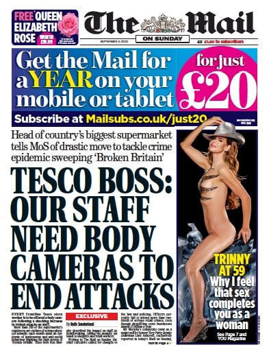 The Mail on Sunday (UK) Newspaper Front Page for 3 September 2023