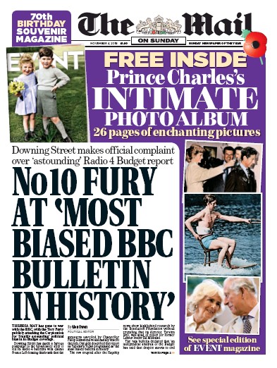 The Mail on Sunday Newspaper Front Page for 4 November 2018