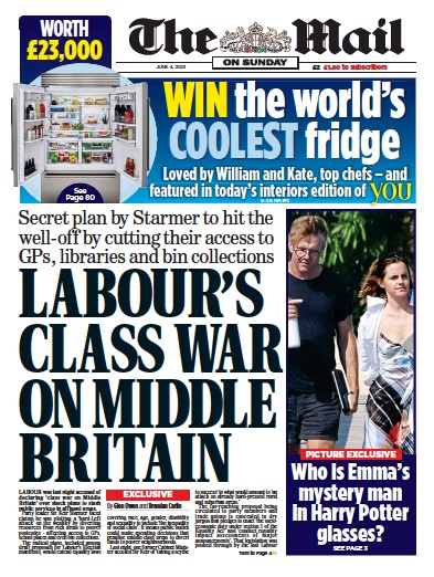 The Mail on Sunday Newspaper Front Page for 4 June 2023