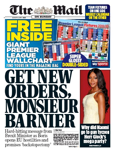 The Mail on Sunday Newspaper Front Page for 4 August 2019