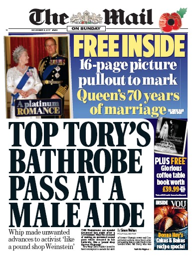 The Mail on Sunday Newspaper Front Page for 5 November 2017