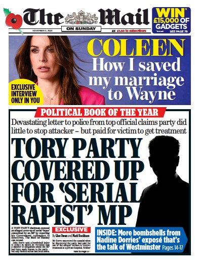 The Mail on Sunday Newspaper Front Page for 5 November 2023