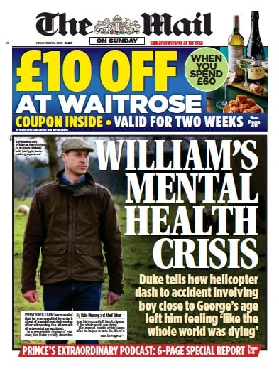The Mail on Sunday (UK) Newspaper Front Page for 5 December 2021