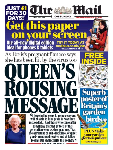 The Mail on Sunday Newspaper Front Page for 5 April 2020