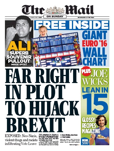The Mail on Sunday Newspaper Front Page for 5 June 2016