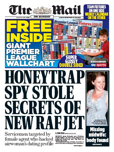 The Mail on Sunday Newspaper Front Page for 5 August 2018