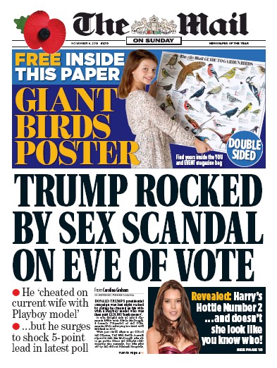 The Mail on Sunday (UK) Newspaper Front Page for 6 November 2016