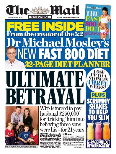 The Mail on Sunday (UK) Newspaper Front Page for 6 January 2019