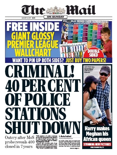 The Mail on Sunday Newspaper Front Page for 6 August 2017