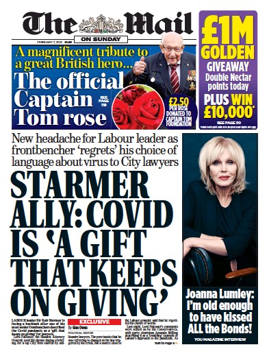The Mail on Sunday (UK) Newspaper Front Page for 7 February 2021