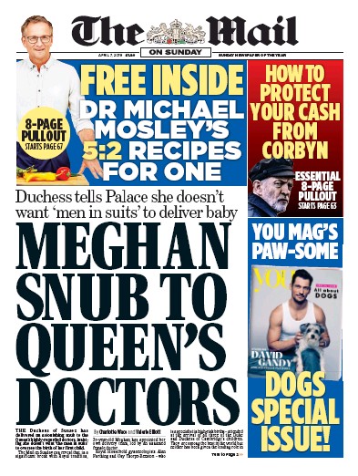 The Mail on Sunday Newspaper Front Page for 7 April 2019